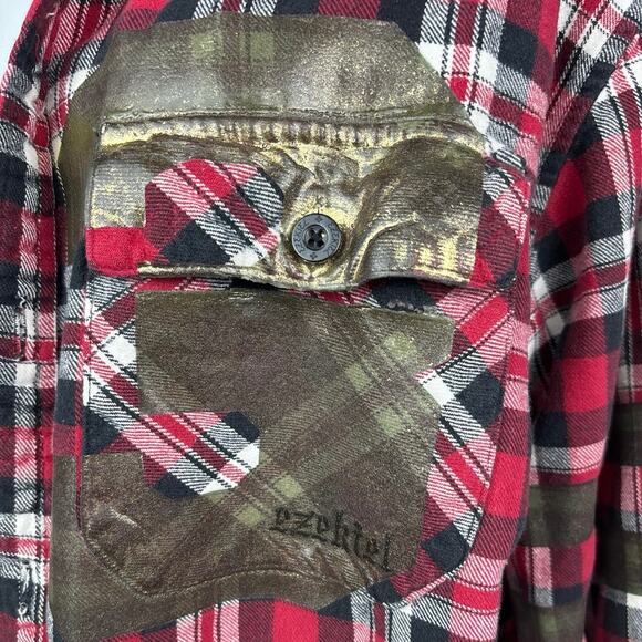 LF Furst of A Kind Red Oversized Plaid Check Flannel Button Up Shirt One Size - Picture 6 of 7